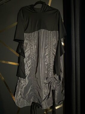 Black and Gray Ruched Panel Womens Dress